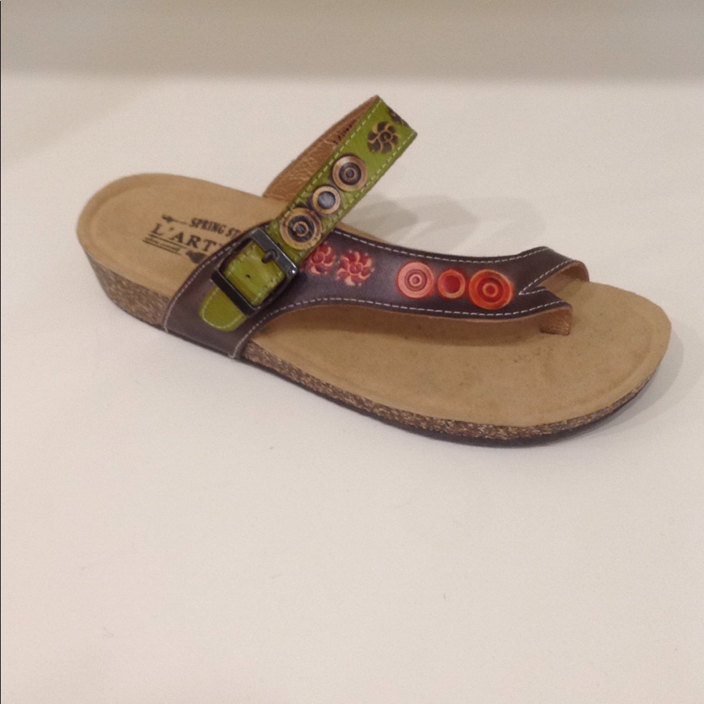 L Artist Grey Lime And Orange Detailed Toe Sandal